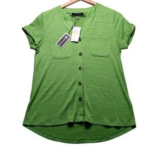 Cable Gauge Lime Green Textured Button Front Shirt Top NWT‎ Boho Casual Womens M